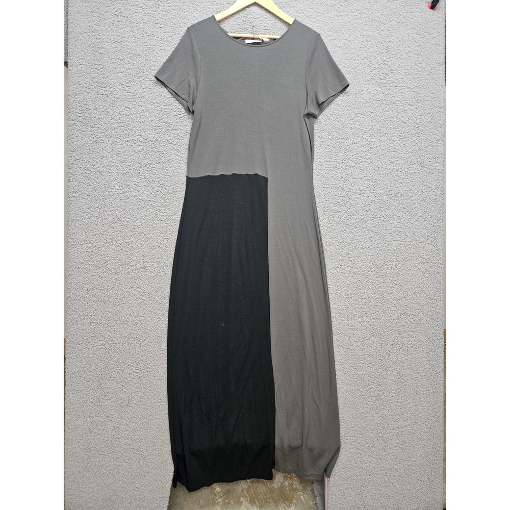 J. Jill Maxi Dress Large Gray Black Colorblock Short Sleeve Minimalist Mod